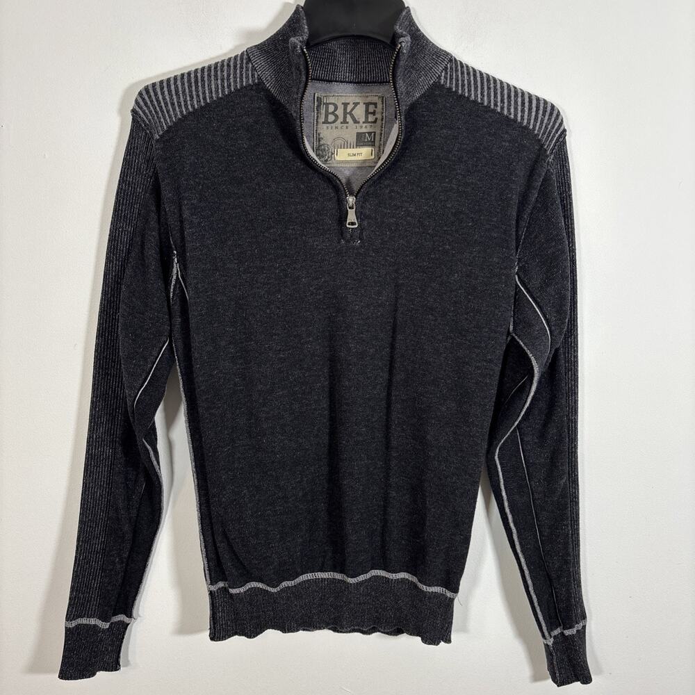 Buckle BKE Athletic Fit 1/4 Zip Pullover Sweater‎ Ribbed Cotton Men Medium Gray